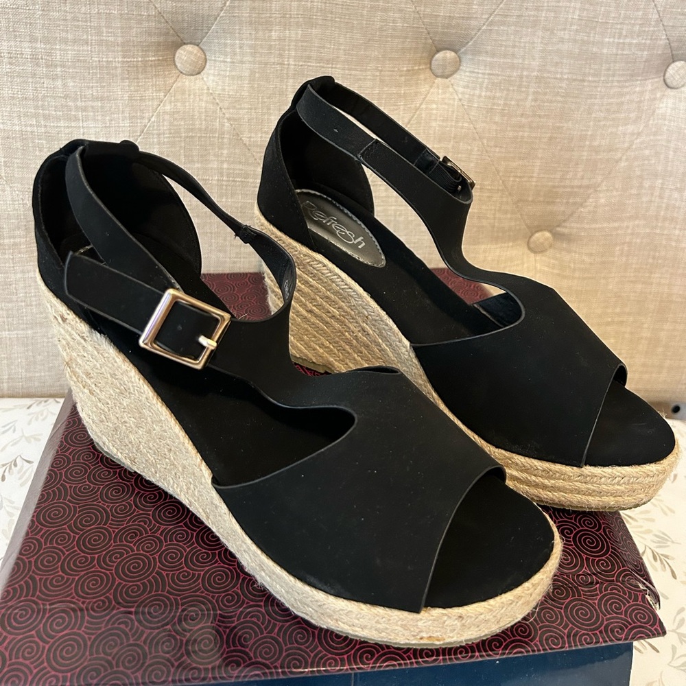 Black wedge shoes, size 9.